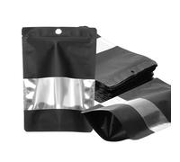 PATIKIL 3.54x5.12 in Sachets Debout, 60 Pack Sachets Métallisés Mat Réutilisables avec Fenêtre Transparente et Fermeture Zip pour Stockage Alimentaire et Emballage Snacks, Noir