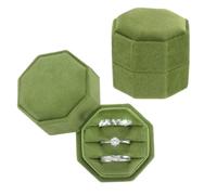 PATIKIL 3 Emplacements Lot De 2 Boîtes À Anneaux Écrin Octogonal Vert Olive | En Velours Vintage, Élégant Pour Alliance Mariage Bijoux Organisateur Pour Cérémonie