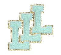 PATIKIL 3 Pack Chenille Lettres à Coudre 3.3 Pouces Lettre-L Bleue | Autocollant Chenille Patchs Bordure Dorée Broderie Stickers pour Vêtements Sacs à Dos Chapeaux Décorations DIY