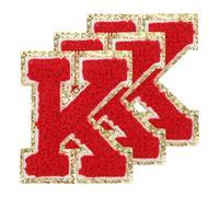 PATIKIL 3 Pack Chenille Patches à Coudre Lettres 3.3 Pouces Lettre Rouge-K | Autocollants Brodés Chenille Bordure Dorée pour Vêtements Sacs à Dos Chapeaux Décorations DIY