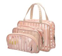 PATIKIL 3 Pcs Sac À Maquillage Cosmétique Transparent, Sac À Toilette De Voyage Transparent en PVC Imperméable en Vinyle Organisateur avec Fermeture Éclair Et Lanière, Marron Clair