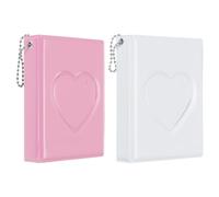 PATIKIL 3 Pouce Mini Carte Photo Classeur Album avec 32 Pochettes Petit Amour Coeur Photo Support Livre pour Collection 2 Paquet, Rose Blanc
