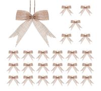 PATIKIL 3 Pouces Nœuds Toile Jute pour Emballage Cadeau, 24 Pcs Nœuds Décoratifs Toile Jute Faits Main pour Décoration, Noeud Pré-Attaché pour l'Artisanat, Fournitures Fête Festival, Beige