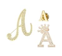 PATIKIL 3PCS A-Z Letter Brooch Set, 3 Styles Couronne & Perle Minimalist Initial Rhinestone Lapel Decorative Pin Kit pour Women Men Suits Clothes Dress Bouquet, Gold, Alphabet A