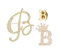PATIKIL 3PCS A-Z Letter Brooch Set, 3 Styles Crown & Pearl Minimalist Initial Rhinestone Lapel Decorative Pin Kit pour Women Men Suits Clothes Dress Bouquet Coat Collar, Gold, Alphabet B