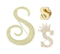 PATIKIL 3PCS A-Z Letter Brooch Set, 3 Styles Crown & Pearl Minimalist Initial Rhinestone Lapel Decorative Pin Kit pour Women Men Suits Clothes Dress Bouquet Coat Collar, Gold, Alphabet S