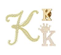 PATIKIL 3PCS A-Z Letter Brooch Set, 3 Styles Crown & Pearl Minimalist Initial Rhinestone Lapel Decorative Pin Kit Pour Women Men Suits Clothes Dress Bouquet Coat Collar, Gold, Alphabet K