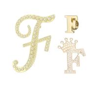 PATIKIL 3PCS A-Z Letter Brooch Set, 3 Styles Crown & Pearl Minimalist Initial Rhinestone Lapel Decorative Pin Kit pour Women Men Suits Clothes Dress Bouquet Coat Collar, Gold, Alphabet F