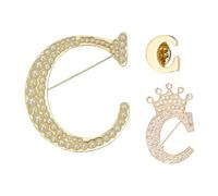 PATIKIL 3PCS A-Z Letter Brooch Set, 3 Styles Crown & Pearl Minimalist Initial Rhinestone Lapel Decorative Pin Kit Pour Women Men Suits Clothes Dress Bouquet Coat Collar, Gold, Alphabet C