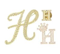 PATIKIL 3PCS A-Z Letter Brooch Set, 3 Styles Crown & Pearl Minimalist Initial Rhinestone Lapel Decorative Pin Kit Pour Women Men Suits Clothes Dress Bouquet Coat Collar, Gold, Alphabet H