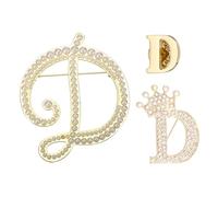PATIKIL 3PCS A-Z Letter Brooch Set, 3 Styles Crown & Pearl Minimalist Initial Rhinestone Lapel Decorative Pin Kit Pour Women Men Suits Clothes Dress Bouquet Coat Collar, Gold, Alphabet D