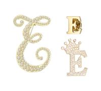 PATIKIL 3PCS A-Z Letter Brooch Set, 3 Styles Crown & Pearl Minimalist Initial Rhinestone Lapel Decorative Pin Kit For Women Men Suits Clothes Dress Bouquet Coat Collar, Gold, Alphabet E