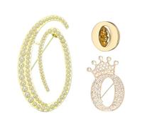 PATIKIL 3PCS Broches Lettres A-Z, 3 Styles Couronne & Perle Minimaliste Initiales Strass Epingle Décorative Pour Costumes Robes Manteaux Femmes Hommes Bouquet Col, Or, Alphabet O