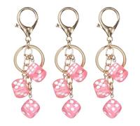 PATIKIL 3pcs Lucky Dice Keychain Charm, Resin 3D Cube Square Mini Dice Keyrings Holder With 3 Pendants Pour Bag, Wallet, Purse, Car, Cellphone Accessories, Pink