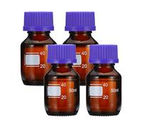 PATIKIL 4 Paquet Media Stockage Bouteilles, 50ml Borosilicate Verre Gradué Rond Bouteilles avec GL45 Bleu Vis Bouchon pour Laboratoire Eau Réactif Liquides, Marron