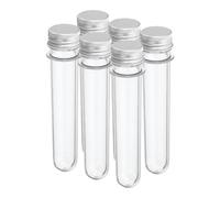PATIKIL 45ml Tubes à Essai en Plastique Avec Bouchons à Vis, 6Pcs 141x25mm Tubes Pour Décoration de Fête Scientifique, Stockage de Perles de Bonbons, Ton Argenté