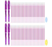 PATIKIL 4Pcs Stylos Gel Effaçables Avec 50 Recharges & 2 Gommes, 0.5mm Stylos Effaçables À La Chaleur Pour Tissu Encre Violette Stylo Marqueur Pour Tissu Couture Patchwork Écriture