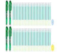 PATIKIL 4Pcs Stylos Gel Effaçables Avec 50 Recharges & 2 Gommes, 0.5mm Stylos Effaçables À La Chaleur Pour Tissu Encre Verte Stylo Marqueur Pour Couture Patchwork Écriture Planificateur