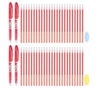 PATIKIL 4Pcs Stylos Gel Effaçables avec 50 Recharges et 2 Gommes, 0.5mm Stylos Effaçables à la Chaleur pour Tissu Encre Rouge Stylo Marqueur pour Tissu Couture Patchwork Écriture