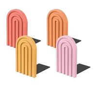 PATIKIL 4Pcs Supports De Livres en Arc, Supports De Livres en Bois Antidérapants pour Étagères Arrête-Livres pour Maintenir des Livres CD De Films Décoration, Rouge/Jaune/Orange Clair/Rose