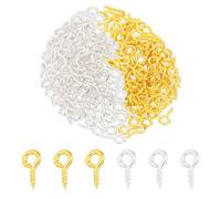 PATIKIL 4x8mm Piton à Visser Environ 200Pcs Crochet a Visser Crochets à Vis Filetés en Métal Mini Boucle pour la Fabrication de Bijoux Bouteilles de Liège Bricolage, Doré, argenté