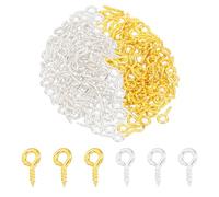 PATIKIL 4x8mm Piton à Visser Environ 200Pcs Crochet a Visser Crochets à Vis Filetés en Métal Mini Boucle pour la Fabrication de Bijoux Bouteilles de Liège Bricolage, Doré, argenté