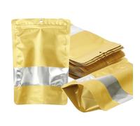 PATIKIL 5.51x7.87 in Sachets Autoportants, 30 Pack Sachets Réutilisables en Aluminium Mat Métallisé avec Fenêtre Transparente et Fermeture Zip Alimentaire et Emballage de Snacks, Ton Or