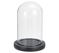 PATIKIL 5,9" x3,5 Clair Cloche Verre Dôme, Verre Cloche Pot Présentoir Coffret Dessus Table Pièce Maîtresse avec Noir Bois Base pour Noël Maison Décoratif