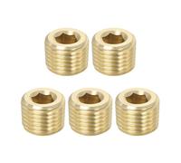 PATIKIL 5 Pack 1/4 inch Male PT Pipe Plug Internal Hex Thread Socket | Hex Counter Sunk Solid Brass Pipe Plug Fitting Set, For Pipe Air Tanks