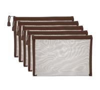 PATIKIL 5 Pièces A5 Poches À Filet Fermeture Éclair 18x25cm Marron | Poches À Filet Fermeture Éclair Poche Rangement Plastique Pour Organiser Fichiers Perles Fournitures Bureau Maison