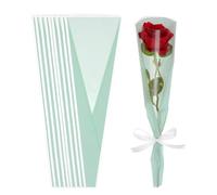 PATIKIL 50 Pack Flower Wrapping BagLight Blue Floral Packing Sleeves With Ribbons Gold Edge Pour Bouquets Wedding Birthday Graduation Anniversary Arrangement Gift17.7"x4.7"x1.2"