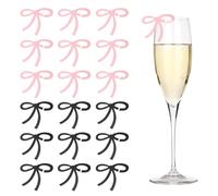 PATIKIL 50 Pcs Étiquettes à Boisson Nœud Papillon, Porte-Nom pour Verres à Vin Réutilisables en Acrylique, Marqueurs pour Fêtes/Mariages/Anniversaires, Noir et Rose