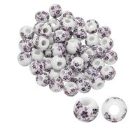 PATIKIL 50 Perles En Céramique Pour Création, 8mm Perles En Porcelaine Fleuries Imprimées Fournitures De Perlage Émaillé À La Main Pour Boucles D'Oreilles Colliers Bracelets, Purple Orchid