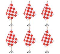 PATIKIL 6 Pack Drapeau De Table À Carreaux Rouge Et Blanc, 12" Petit Ensemble De Drapeaux De Course De Voiture Pour Bureau Avec Bâton En Bambou Et Base Ronde Argentée Pour Décoration De