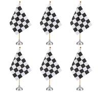 PATIKIL 6 Pack Drapeau De Table À Damier Noir Et Blanc, 12" Petit Ensemble De Drapeaux De Course De Voiture Pour Bureau Avec Bâton En Bambou Et Base Ronde Argentée Pour Décoration De Fête