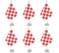 PATIKIL 6 Pack Drapeau De Table À Damier Rouge Et Blanc, 12" Petit Ensemble De Drapeaux De Course De Voiture Pour Bureau Avec Bâton En Plastique Blanc Et Base Carrée Argentée Pour