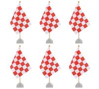 PATIKIL 6Pack Drapeau De Table À Carreaux Rouge Et Blanc, 12" Petit Ensemble De Drapeaux De Course Automobile Pour Bureau Avec Bâton En Bambou Et Base Carrée Argentée Pour Décoration De