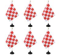 PATIKIL 6Pack Drapeau De Table À Carreaux Rouges Et Blancs, Ensemble De 12 Petits Drapeaux De Course Auto Pour Bureau Avec Bâton En Plastique Blanc Et Base Ronde Noire Pour Décoration De