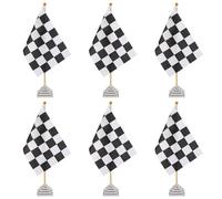 PATIKIL 6Pack Drapeau De Table À Damier Noir Et Blanc, 12" Petit Ensemble De Drapeaux De Bureau Pour Course De Voitures Avec Bâton En Bambou Et Base Carrée Argentée Pour Décoration De Fête