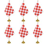 PATIKIL 6Pack Drapeau De Table À Damier Rouge Et Blanc, 12" Petit Ensemble De Drapeaux De Course De Voiture Pour Bureau Avec Bâton En Bambou Et Base Ronde Dorée Pour Décoration De Fête De