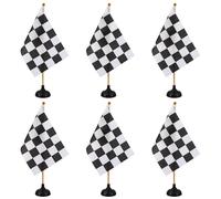 PATIKIL 6Pack Drapeau De Table Noir Et Blanc À Damier, 12" Petit Ensemble De Drapeaux De Course De Voiture Pour Bureau Avec Bâton En Bambou Et Base Ronde Noire Pour Décoration De Fête De