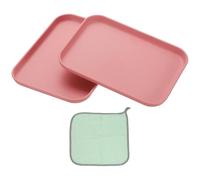 PATIKIL 7.9x5.9 Plateau En Plastique, 2 Pièces Assiettes Rectangulaires Petits Plateaux Alimentaires Assiettes En Blé Plats Réutilisables Plateaux À Dessert Avec Torchon Rose