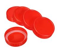 PATIKIL 70mm Regulaire Bouche Plastique Mason Bocal Couvercles, 1Set/10 Paquet Canning Bocals Capuchons avec Silicone Bague Étanchéité pour Cuisine Stockage, Rouge