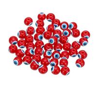 PATIKIL 8mm Perles de l'Œil Maléfique 50 Pcs Perles de Verre Œil Mal Turc Charme Rond Perles d'Espacement Pendentif Connecteur pour Fabrication de Bracelets, Colliers, Rouge