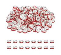 PATIKIL 8mm Rondelle Spacer Bead, 200 Pcs Crystal Rhinestone Loose Bead Spacers Pour Jewelry Making, DIY Bracelets, Necklace, Silver/Red