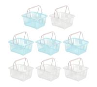 PATIKIL 8PCS Petit Panier En Plastique, Mini Panier De Rangement Petits Paniers À Provisions Avec Poignée Organisateur Eau Filtrée Pour Organiser Jouets Fruits Légumes Snacks, Blanc Bleu
