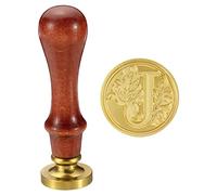 PATIKIL Alphabet J Cire Sceau Cachet Laiton Tête Bois Poignée Style 2