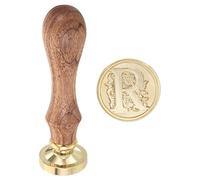 PATIKIL Alphabet R Cire Scellement Tampon, Initiale Lettre Scellement Cire Tampon Classique Retro Amovible Laiton Tête Bois Poignée pour Enveloppe Invitation Cartes
