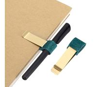 PATIKIL Attache-Stylo Pour Notebook, Porte-Crayon En Cuir Rétro Sculpté En Laiton Pour Carnets Clipboards Poche Bureau Voyageur Journaux Planner, Bleu Vif/Laiton