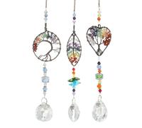 PATIKIL Attrape-Soleil en Cristal, 1 Ensemble Arbre de Vie Suspendu avec Pendentif à Prismes pour Décoration Intérieure/Extérieure Fenêtre Voiture Jardin Mariage Anniversaire, Coloré